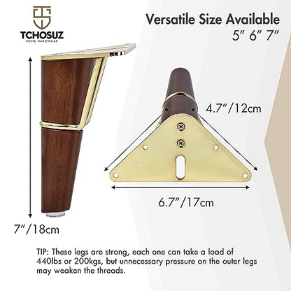 7 Inch Wood Furniture Legs with Metal Triangle Frame,4Pcs Walnut - color: Walnut, size: 7"/18cm