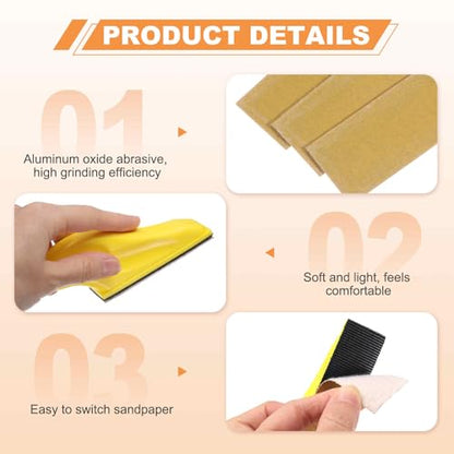 HARFINGTON 70 Pcs Detail Sander Paper 180 Grit 3.5" x 1.2" Micro Hand Sanding Papers Sheets Wet Dry Sandpapers with Sanding Block Tool for Wood Furniture Crafts Woodworking - style: 180 Grit