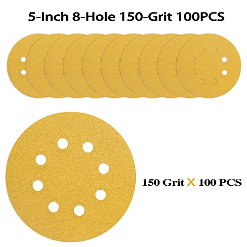 100PCS 5 Inch Sanding Discs 150 Grit Random Orbit Sander Sandpaper - style: Advanced Aluminum Oxide