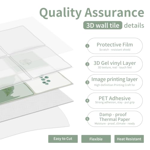 4 Pack Botanical Green Checkerboard Peel & Stick Wall Tiles 6"x6" - color: Botanical Green, size: 4 Pcs 6" x 6" x 0.05"