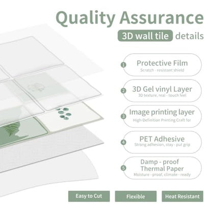 4 Pack Botanical Green Checkerboard Peel & Stick Wall Tiles 6"x6" - color: Botanical Green, size: 4 Pcs 6" x 6" x 0.05"