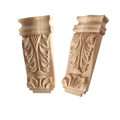 Nsrisml 2Pcs Unpainted Solid Wood Corner Onlay Applique, Vintage European Corbels for Cabinet Door Wall Furniture Refurbish Decor(6.69") - size: 17x7cm/6.69"x2.76"