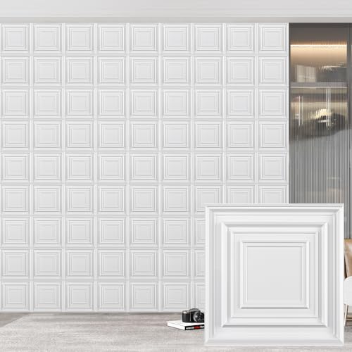 Heikki 30 Pack 3D Wall Panel for Interior Wall Décor, PVC Flower Textured Wall Panels for Living Room Bedroom Hotel Office, 11.8"x11.8", Double-Sided Tape (White-HZX) - color: White-HZX