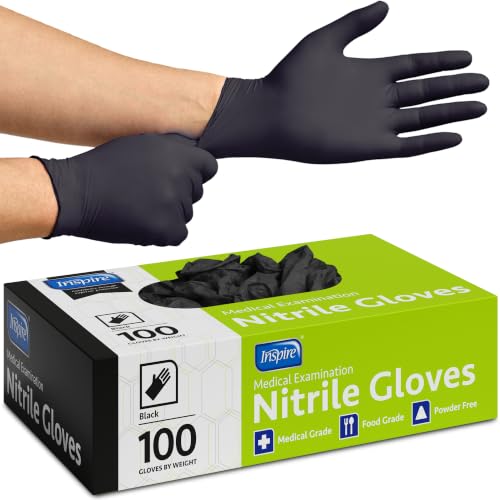 Inspire Black Nitrile Disposable Gloves | 4.5 Nitrile Disposable Safety Medical Cooking Cleaning Gloves - size: XX-Large, style: Black - Box of 100