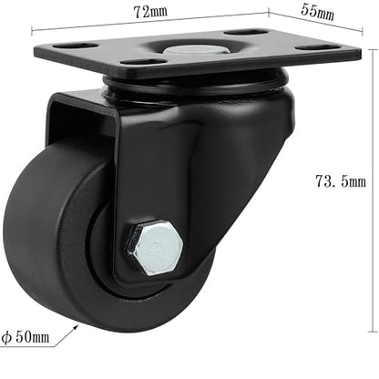 Finnhomy 2 Inch Caster Wheels Set of 4 Heavy Duty Low Profile Plate Swivel Casters Premium Solid Nylon Wheels 2,200 Lbs Anti-wear Furniture Casters Extra-Wide Smooth for Industrial Workbench Black - size: 2" (No Brake)