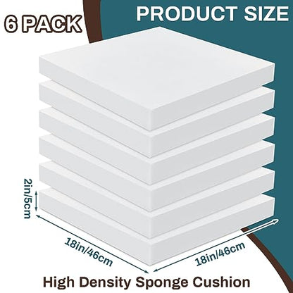Frienda 6 Pack 2 x 18 x 18 High Density Foam Cushion 2.2 Density, 50 Ild - size: 2" X 18" X 18"