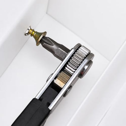 Black Right Angle Ratchet Screwdriver, Steel Tool for Tight Spaces