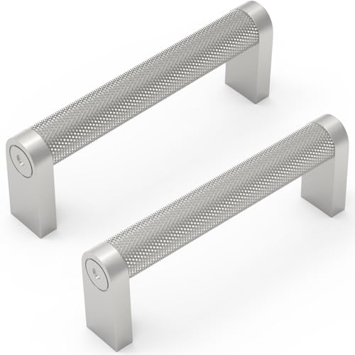 10 Pack Brushed Satin Nickel Cabinet Pulls knurled 3-3/4 Inch Hole Centers Kitchen Cabinet Handles Silver Drawer Pulls Cabinet Hardware - color: Brushed Satin Nickel, size: 3-3/4'' Hole Center(96mm)