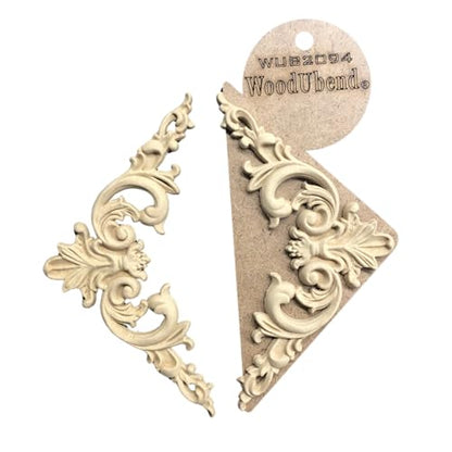 WoodUbend WUB2094 Pack of 2 Pediments - Wood Appliques - Heat Bendable & Flexible Onlays 8x15cm - DIY Craft, Furniture & Home Decor - Easy to Apply & Paint - Versatile, Reusable & Durable Decals - size: WUB2094