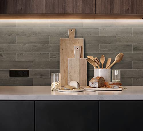 COLAMO 24PCS Peel and Stick Tile Backsplash, Thick Rigid Grey Oak Weathered Self Stick Faux Shiplap Paneling,Stick On Wood Plank Accent Wall Subway Brick Tile for RV,Adhesive Kitchen Backsplash - color: Oak-Athens Grey