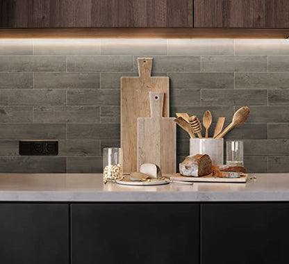 COLAMO 24PCS Peel and Stick Tile Backsplash, Thick Rigid Grey Oak Weathered Self Stick Faux Shiplap Paneling,Stick On Wood Plank Accent Wall Subway Brick Tile for RV,Adhesive Kitchen Backsplash - color: Oak-Athens Grey