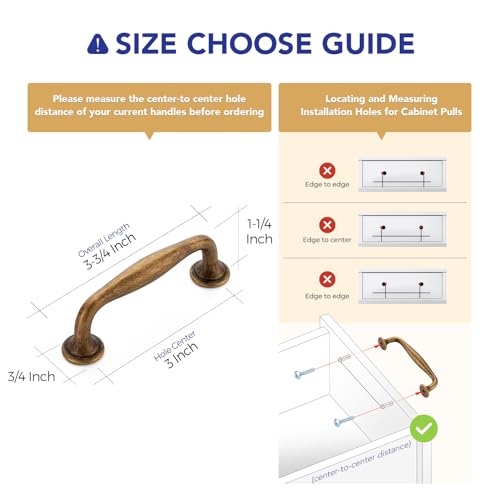 Ravinte Antique Brass Cabinet Handles Solid Pulls 3 Inch 10 Pack - color: Antique Brass, size: 3 inches Hole Center