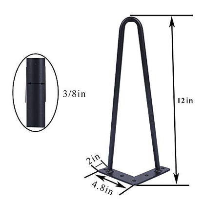 12 Inch Hairpin Legs 3/8" Dia 2 Rods, Black Furniture Table Feet 4pcs - color: Black, size: 12 Inch