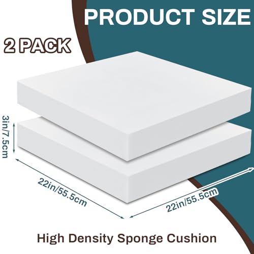Frienda 2 Pack 2" x 22" x 22" Upholstery High Density Foam Square White - color: White, size: 3" X 22" X 22", style: Square
