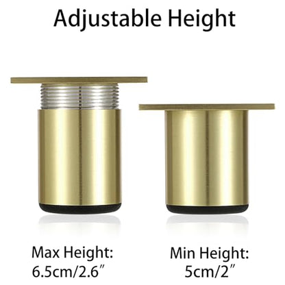 BSTKEY 4Pcs 2 Inch Aluminum Alloy Furniture Cabinet Legs - Adjustable Replacement Legs for Furniture Cabinet Foot Legs Sofa Bed Desk Table Feet Support, Gold - size: 2 Inch