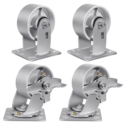 4Inch Industrial Casters, Heavy Duty Casters 3200 LBS Capacity with Roller Bearing, Set of 4 Steel Caster Wheels, Metal Casters(2 Brake & 2 Rigid) - style: 4"X 2"Wheel