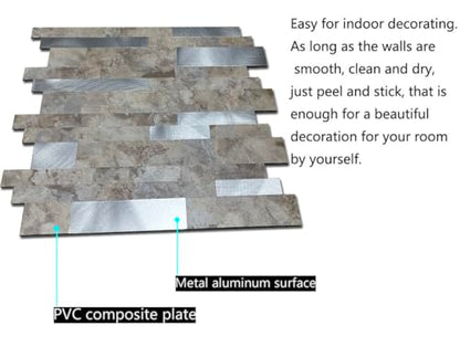 10 Sheets Backsplash Tile for Kitchen Peel and Stick, 11.81" X 11.81" Self-Adhesive Waterproof, Metal Backsplash Subway Tile, Stick on Tiles Kitchen Bathroom(Darken Coffee+Frosted Silver) - color: Darken Coffee+Frosted Silver