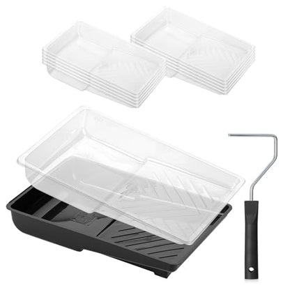 Bates- 6 Inch Paint Roller Tray Set, 12 pcs Black Plastic Paint Tray Kit