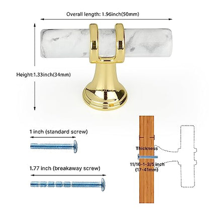 Rergy 10 Pack Cabinet knobs, White Marble & Polished Gold Single Hole Pulls - color: White Marble & Gold, size: Single Hole