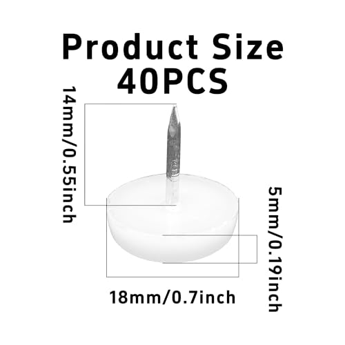 40PCS 18mm Nail-On Furniture Glides, White Nylon Chair Feet Protectors for Hardwood Floors, Round Tack-in Table Leg Sliders, Floor Protection Pads for Sofas & Cabinets