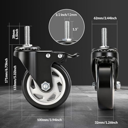 Caster Wheels with Threaded Stem,4 Inch Locking Casters Set of 4 - size: 4"4pack