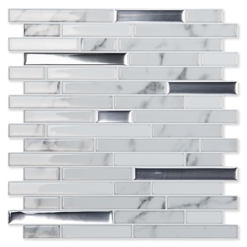 LONGKING 10-Sheet Extra Thick Peel and Stick Backsplash Tiles, Waterproof Kitchen Backsplash Peel and Stick Tile, Self-Adhesive Backsplash for Kitchen, Gray Marble - color: Gray Marble