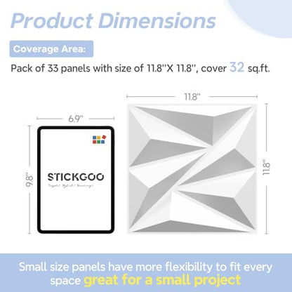 STICKGOO 3D Wall Panels Diamond, White, 12''x12'', 33 Pack - color: White