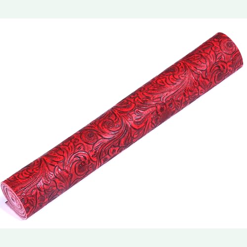 Ramya Embossed Faux Leather Sheets Fabric 12" x 53",for Handmade DIY Bows Wallet Sewing,Leather Earring Crafts Projects (Red) - color: Red