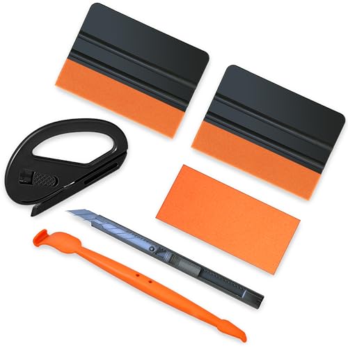 DIY Vinyl Wrap Tools, Kitchen Wrap, Wallpaper Smooth Tool, Countertop Wrap, Window Tint, Cabinet Wrap, Peel & Stick Install Tool, 2*Suede Squeegee, Magnetic Edge Sticker, Cutter, Utility Knife, 6 in 1 - color: Black-orange