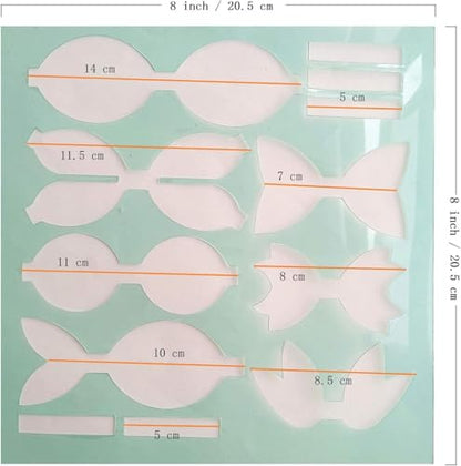 Reusable Faux Leather Bows Making Template,Plastic Cutting Stencil for DIY Hair Accessories Journal Scrapbook, Add 2 pcs A4 Size Random Glitter Sheets (Medium Size) - style: Medium Size