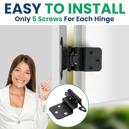 20 Pcs Premium Hinges Offset 3/8 Inset Kitchen cabinets Doors Matte Black Screws Silent Soft Step in Semi Concealed Face Frame only Mount Replacement Bath Outdoor Furniture Decorative lipped