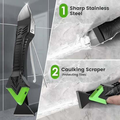 Silicone Caulking Tools-5 in 1 Sealant Finishing Tool Grout Remove Scraper (Stainless Steelhead),Caulk Remover Glass Glue Angle Scraper for Bathroom, Kitchen, Floor, Window, Sink Joint, Frames Seal - color: Black