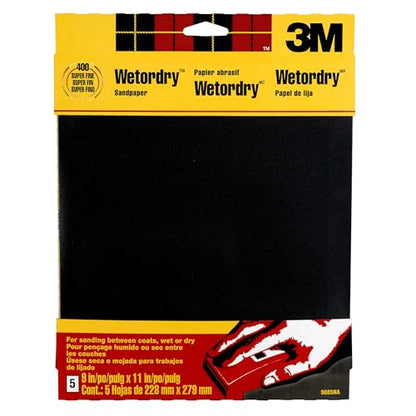 3M Wetordry Sandpaper, 9 in. x 11 in., 400 Grit, 5 Sheets - style: Super Fine