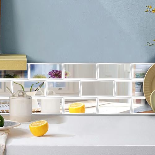 40 Pcs Peel and Stick Beveled Mirror Glass Tile.6x3 Inch Mirror Backsplash Tiles. Cute Mirror Strip Tile for Kitchen, Bathroom Wall. 40 Pcs - size: 6x3 Inch ( 40 Pack )