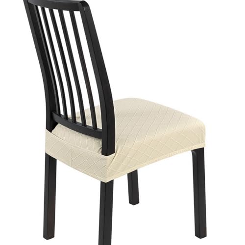 SearchI Dining Chair Seat Covers, Rear Covered(Check Jacquard Beige, 4pcs) - color: Check Jacquard Beige