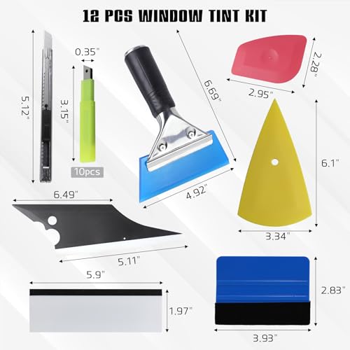 17PCS Window Tint Kit, Car Vinyl Wrap Application Tools, Auto Window Film Tinting Kit, Glass Protective Film Installation Set Includes Squeegees, Cutting Knife with Blades - size: 17PCS