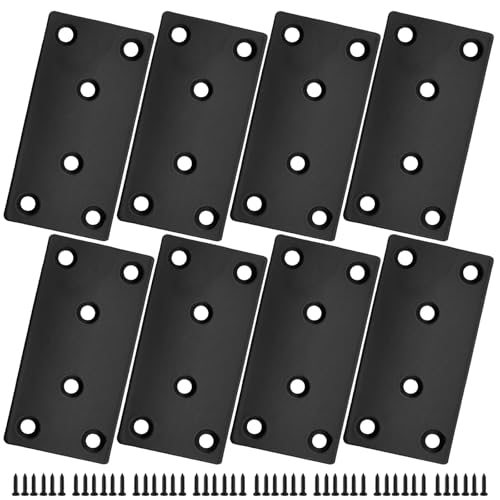 VIKKSAER 8Pcs Black Flat Mending Plate with Screws, Stainless Steel Metal Flat Straight Brace Bracket, Double-Wide Joining Plate for Cabinets, Bookshelves & Tables (3.9 x 1.9 x 0.65 inch) - size: 3.9 x 1.9 x 0.65 inch