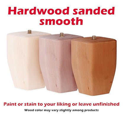 WADDELL Couch Feet (1 Count, Square Taper) | 4" Quick Mount Hardwood Sofa Legs for DIY Home Projects w/ 5/16" #18 Hanger Bolt | Unfinished Furniture Legs for Accent Armchair, Ottoman Bench, Foot Stool - color: Square Taper