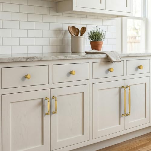 10 Pack Vibrant Brushed Moderne Brass Cabinet Pulls 3 Inch(76mm) Kitchen Cabinet Handles Solid Heavy Duty Drawer Pulls - color: Vibrant Brushed Moderne Brass, size: 3" Hole Center