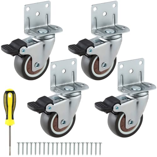 2 Inches Side Mount Caster Wheels Set of 4 L-Shaped Rubber Locking Swivel Casters Heavy-Duty Double Plate Castor with Brake Industrial Metal Wheels for Workbench, Furniture, Cabinet, Woodbox - style: 4-pack 2 IN/ With brake/ L-Shape