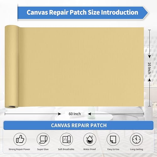 KING MOUNTAIN Canvas Repair Patch 16×60 Inch Self-Adhesive Waterproof Fabric Patch for Sofas, Tents, Furniture,Tote Bags, Car Seats (Beige-1) - color: Beige-1, size: Canvas-16"w×60"l