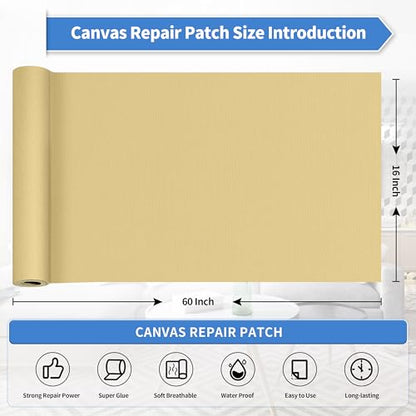 KING MOUNTAIN Canvas Repair Patch 16×60 Inch Self-Adhesive Waterproof Fabric Patch for Sofas, Tents, Furniture,Tote Bags, Car Seats (Beige-1) - color: Beige-1, size: Canvas-16"w×60"l
