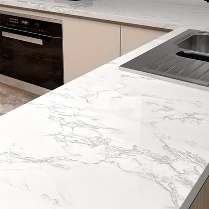 Marble Contact Paper White Peel and Stick Wallpaper for Kitchen Countertop - color: Gray/White, size: 15.7" x 118.1"