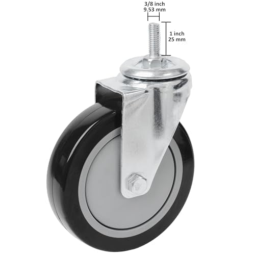Finnhomy Swivel Caster Wheels 5 Inch Threaded Stem Casters Set of 4 Heavy Duty 3/8"-16 x 1 Anti-wear Polyurethane Industrial Castor Wheels for Cart/Furniture Load Bearing 2200 Lb Smooth Caster Black - style: 5 Inch