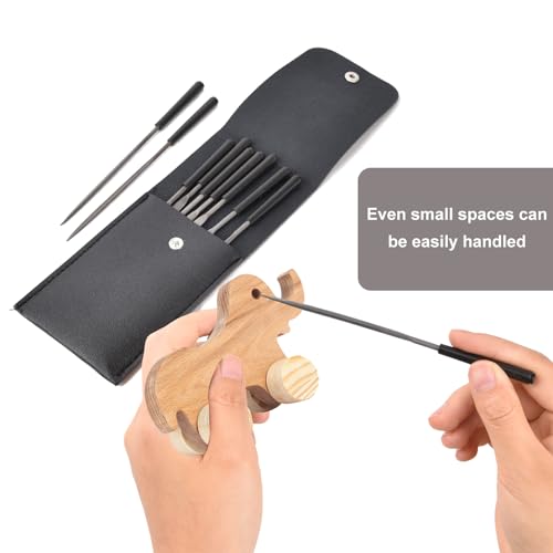 10pcs Mini Steel Needle Files,Packed in Synthetic Leather Case,for high Precision Sanding Work on Wood and Plastic Carving - color: Black