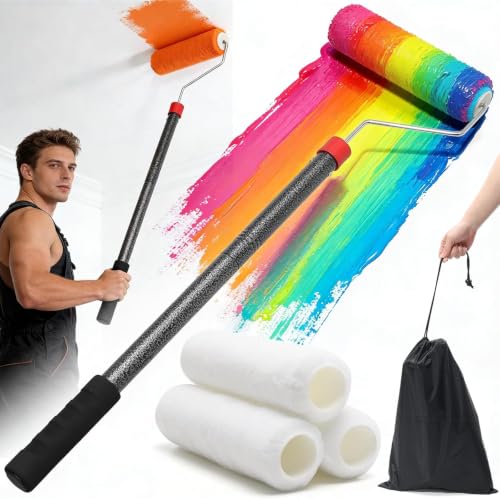 9 in Paint Roller Kit, 6 ft Adjustable Extension Pole, 3 Covers