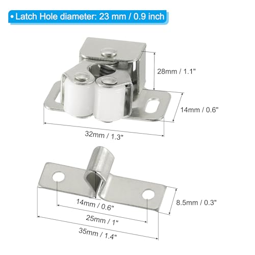 PATIKIL Cabinet Latch Double Roller Catches, 6 Pcs Stainless Steel Cabinet Door with Screws Spring Bead Hardware Latches with Spear Strike for Cupboard Wardrobe Pcs, Silver - color: Silver Tone