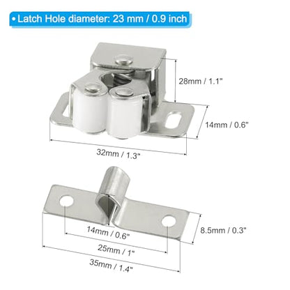 PATIKIL Cabinet Latch Double Roller Catches, 6 Pcs Stainless Steel Cabinet Door with Screws Spring Bead Hardware Latches with Spear Strike for Cupboard Wardrobe Pcs, Silver - color: Silver Tone