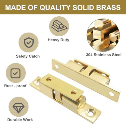 Double Roller Catch Cabinet Latches, 67mm, 4 Pack - color: Gold, size: 67mm