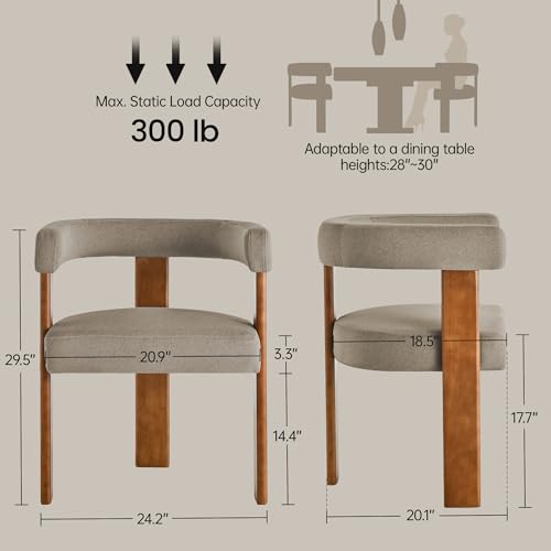 Usaint Wooden Barrel Dining Chairs Set of 6 with Walnut Wood Legs and Arm - color: Brown, size: Set of 6